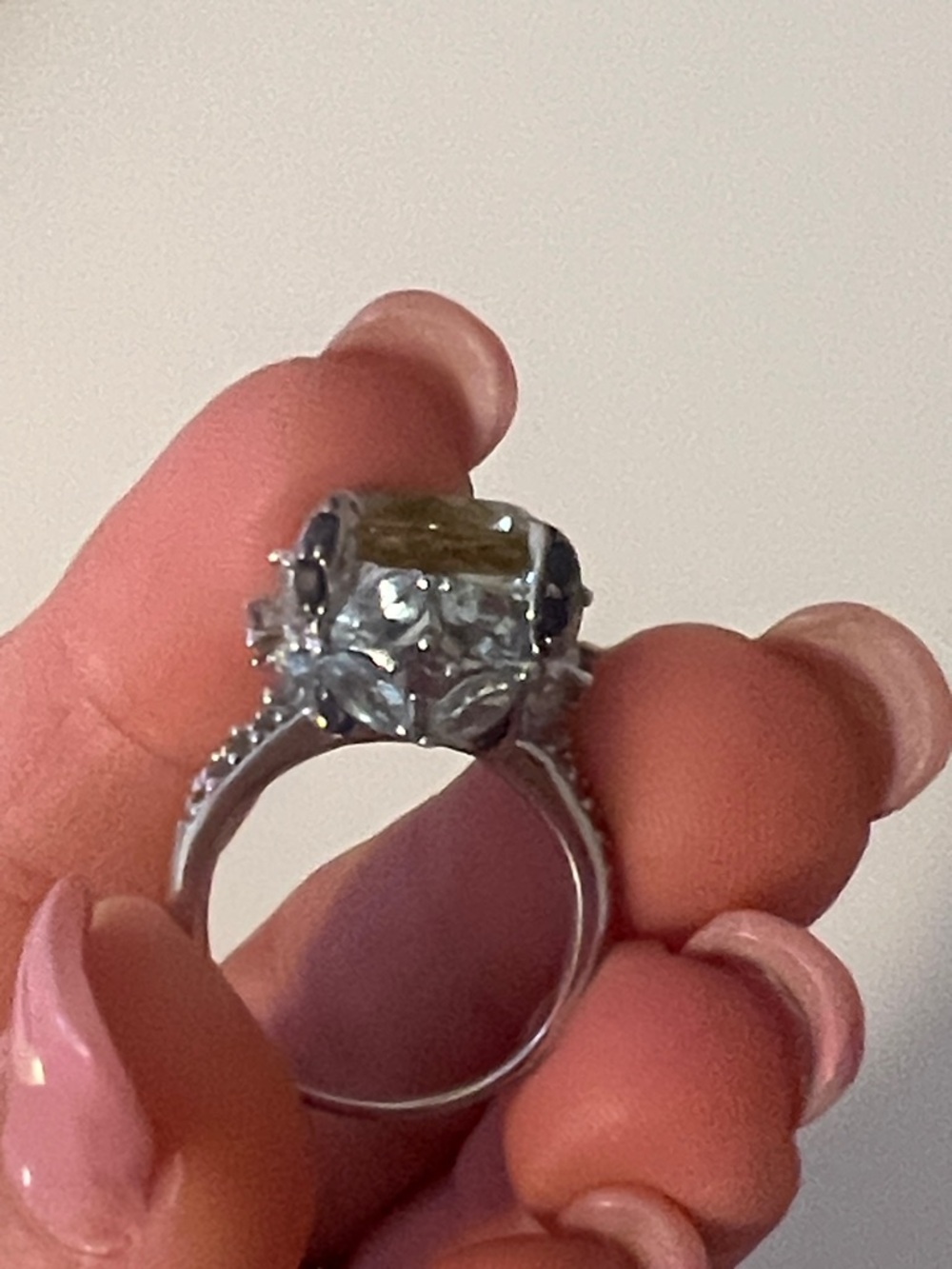 Zales Silver Ring with Yellow Center Stone and Pavé Accents - Picture 3 of 7